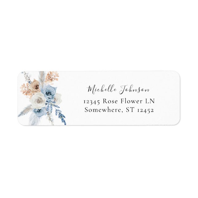 Blue & Beige Boho Floral Return Address Label 4 (Front)