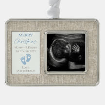 Blue & Beige Canvas New Baby Ultrasound Photo