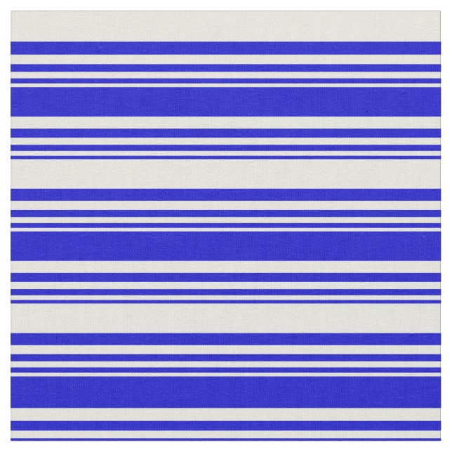 Blue & Beige Coloured Lines Pattern Fabric (Close Up)
