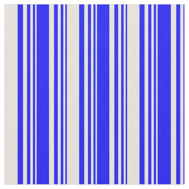 Blue & Beige Coloured Striped/Lined Pattern Fabric (Close Up)