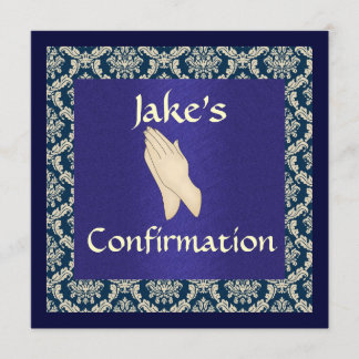 Blue & Beige DAMASK Confirmation  INVITATIONS