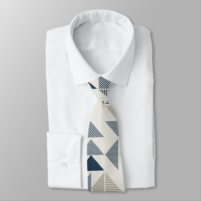 Blue & Beige Geometric Shapes  Tie (Tied)