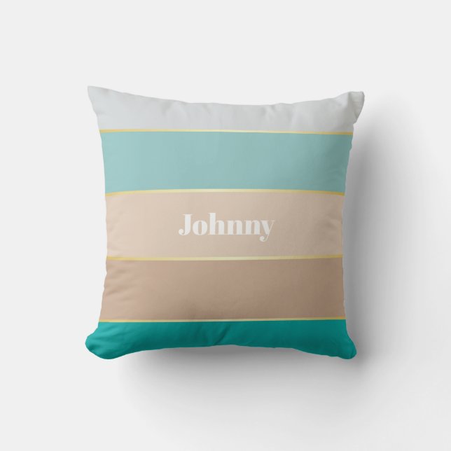 Blue Beige Gold Custom Summer Colour Block Stripes Throw Pillow (Front)