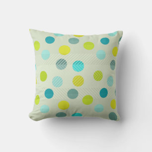 Blue, Beige, Green, Yellow Polka Dot Pattern Throw Pillow