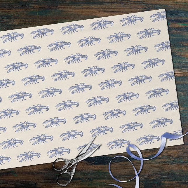 Blue Beige Marine Life Lobster Pattern Tissue Paper (Creator Uploaded)