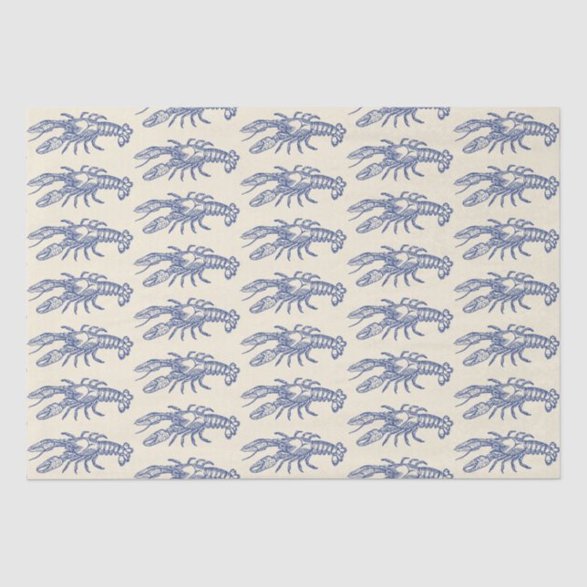 Blue Beige Marine Life Lobster Pattern Tissue Paper (Front)