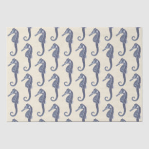 Blue Beige Marine Life Seahorse Pattern Tissue Paper