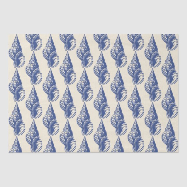Blue Beige Marine Life Seashell Pattern Tissue Paper (Front)