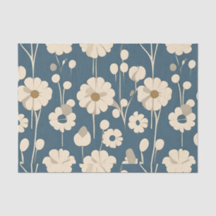 Blue Beige Mid Century Modern Floral Tissue Paper