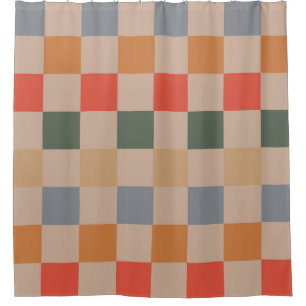 Blue Beige Orange Brown Chequered Gingham Pattern