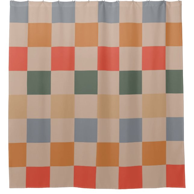 Blue Beige Orange Brown Chequered Gingham Pattern (Front)