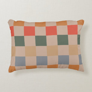 Blue Beige Orange Brown Chequered Gingham Pattern Accent Pillow