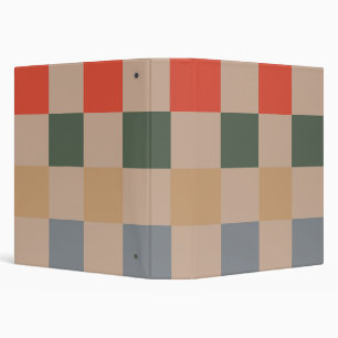 Blue Beige Orange Brown Chequered Gingham Pattern Binder