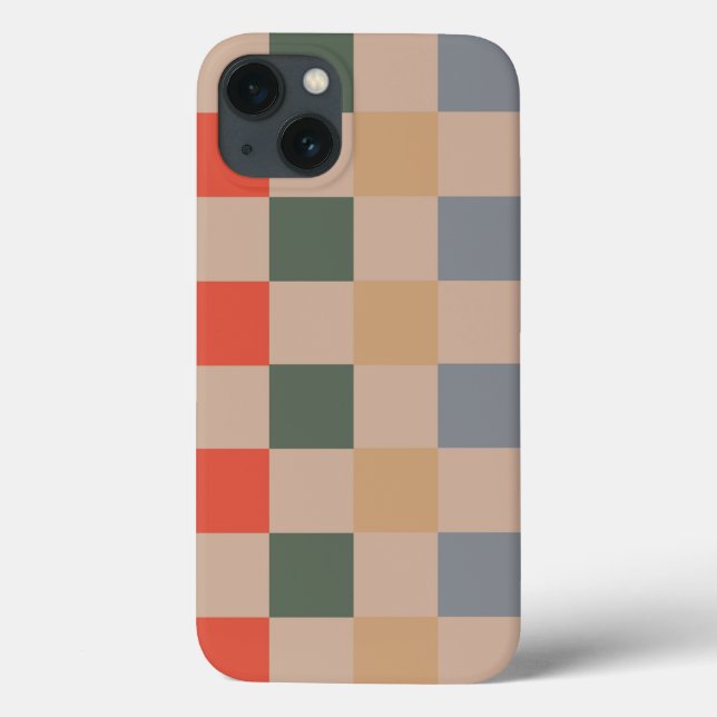Blue Beige Orange Brown Chequered Gingham Pattern Case-Mate iPhone Case (Back)