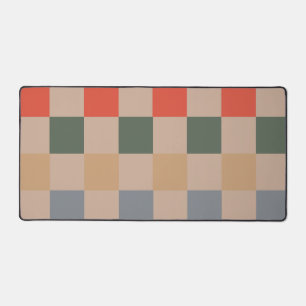 Blue Beige Orange Brown Chequered Gingham Pattern Desk Mat