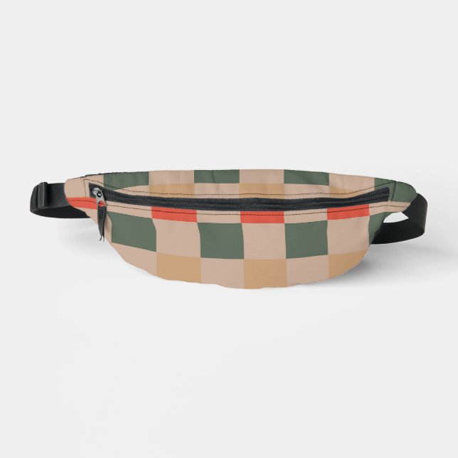 Blue Beige Orange Brown Chequered Gingham Pattern Fanny Pack (Front)