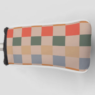 Blue Beige Orange Brown Chequered Gingham Pattern Golf Head Cover