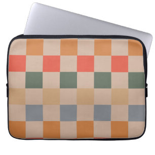Blue Beige Orange Brown Chequered Gingham Pattern Laptop Sleeve