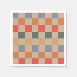 Blue Beige Orange Brown Chequered Gingham Pattern Napkin