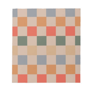 Blue Beige Orange Brown Chequered Gingham Pattern Notepad