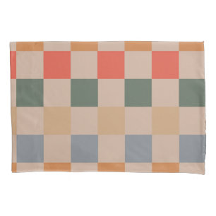 Blue Beige Orange Brown Chequered Gingham Pattern Pillowcase