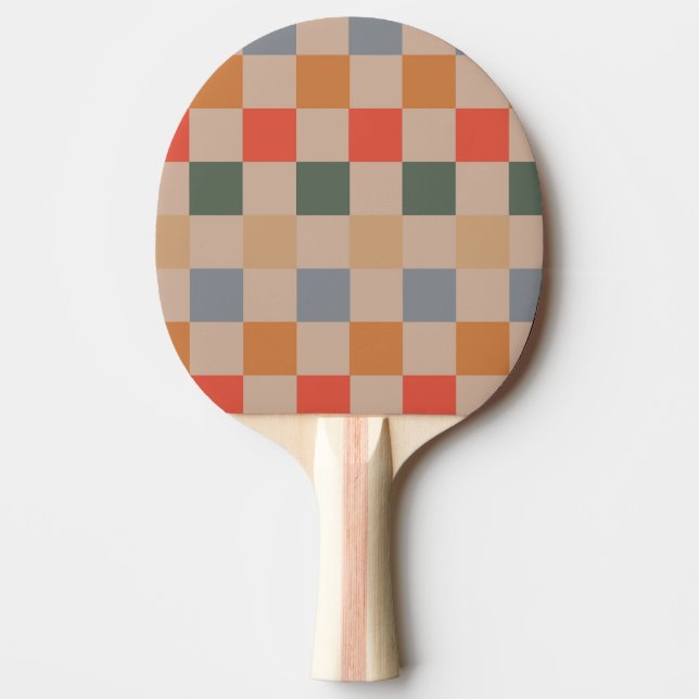 Blue Beige Orange Brown Chequered Gingham Pattern Ping Pong Paddle (Front)