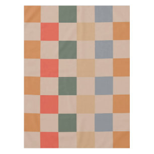 Blue Beige Orange Brown Chequered Gingham Pattern Tablecloth
