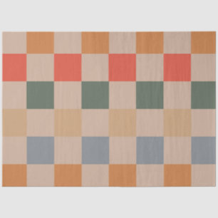 Blue Beige Orange Brown Chequered Gingham Pattern Tissue Paper