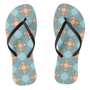 Blue-beige plaid flip flops