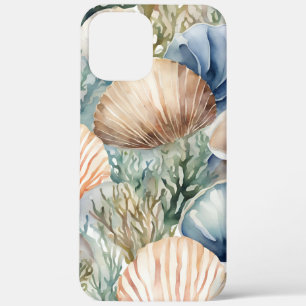 Blue Beige Seashells Beachy Design iPhone 12 Pro Max Case
