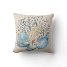 Blue Beige Seashells Starfish Coral Sealife Shells