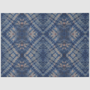 Blue Beige Squares Tie Dye Traditional Pattern  Tissue Paper