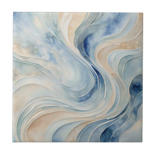 Blue Beige Waves 3 Ceramic Tile