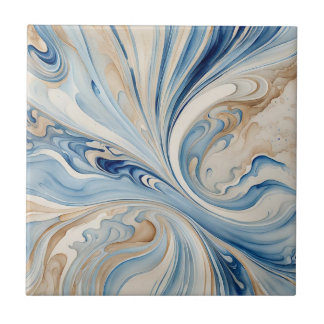 Blue Beige Waves 3 Ceramic Tile