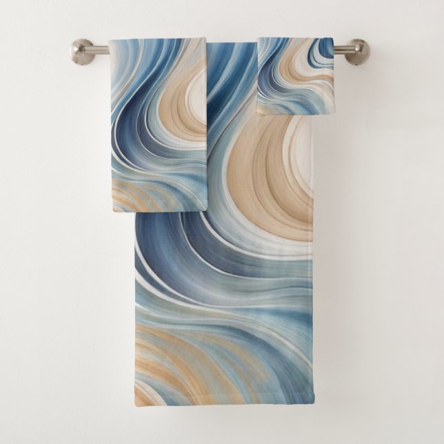 Blue Beige waves Bath Towels (Insitu)