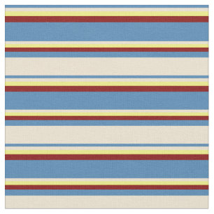 Blue, Beige, Yellow, and Maroon Coloured Stripes Fabric