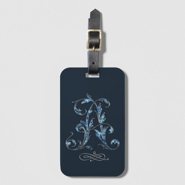 Blue Bejeweled A Luggage Tag (Front Vertical)