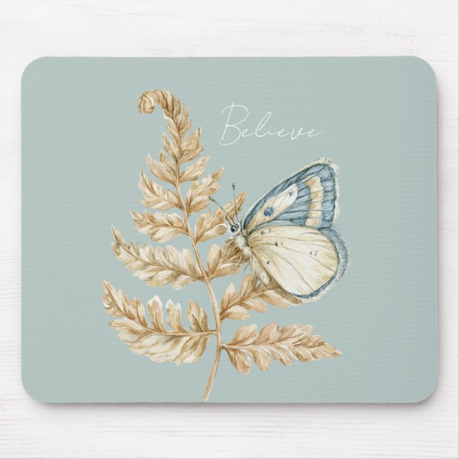 Blue Believe Butterfly Mouse Pad (Front)