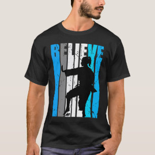Blue Believe Motivational Girls Karate Retro Graph T-Shirt