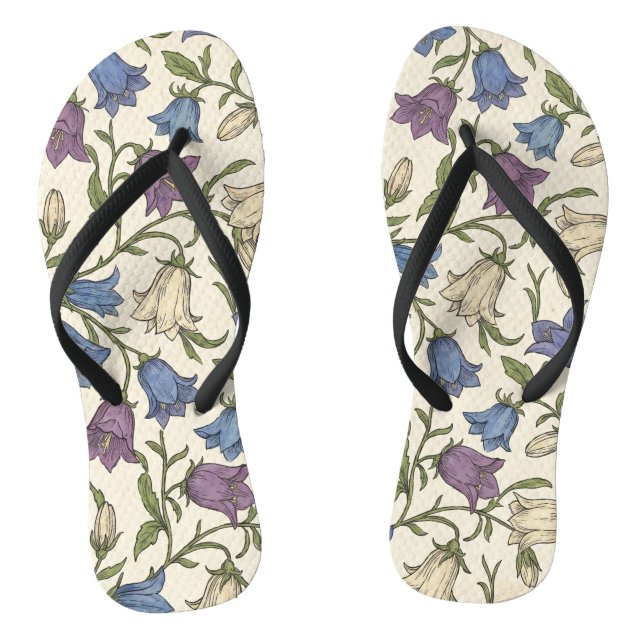 Blue Bellflower Pattern - Aesthetic Botanical Flor Flip Flops (Footbed)