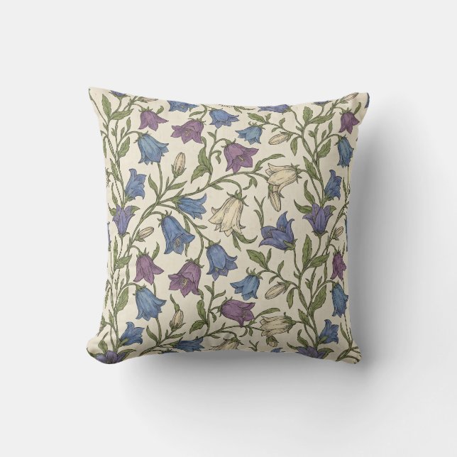 Blue Bellflower Pattern - Aesthetic Botanical Flor Throw Pillow (Front)
