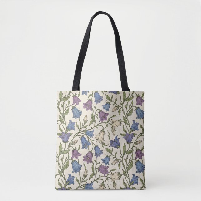 Blue Bellflower Pattern - Aesthetic Botanical Flor Tote Bag (Front)