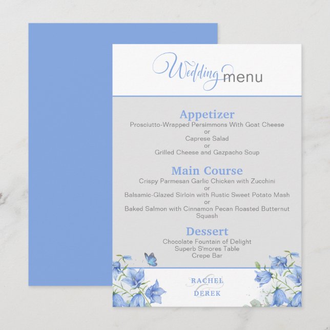 Blue Bellflower Wedding Menu (Front/Back)