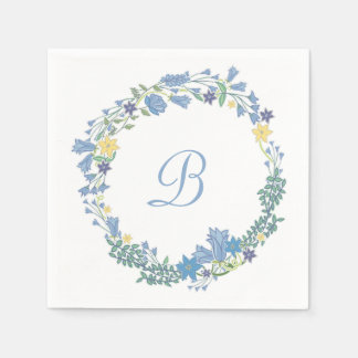 Blue Bells Floral Wreath Wedding Paper Napkins