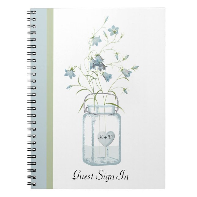 Blue Bells in a Mason Jar Wedding Guest Notebook (Front)