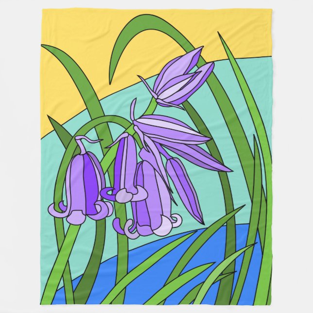 Blue bells in the forest fleece blanket (Front)