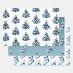 Blue Bells White Christmas  Wrapping Paper Sheet