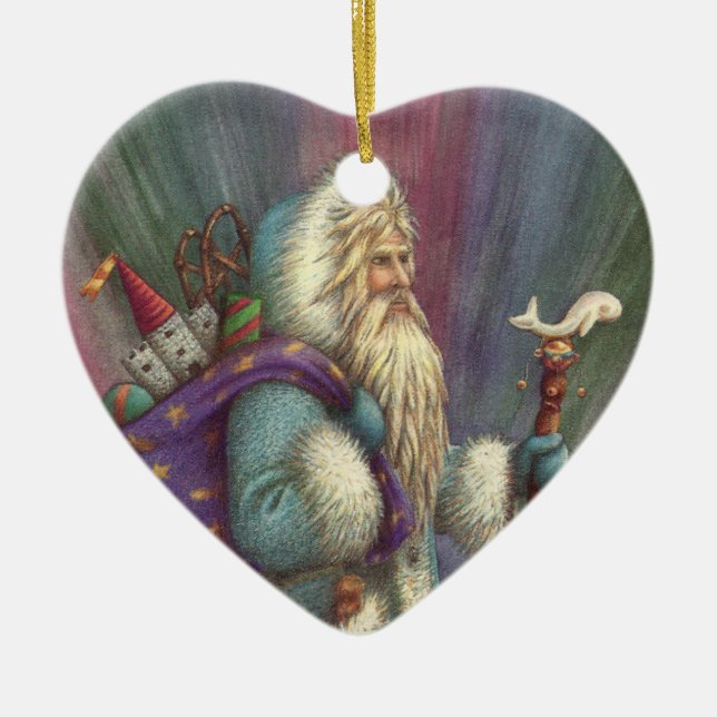 BLUE BELSNICKLE, NORTHERN LIGHTS & PENGUINS CERAMIC ORNAMENT (Front)