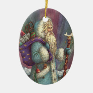 BLUE BELSNICKLE, NORTHERN LIGHTS & PENGUINS CERAMIC ORNAMENT