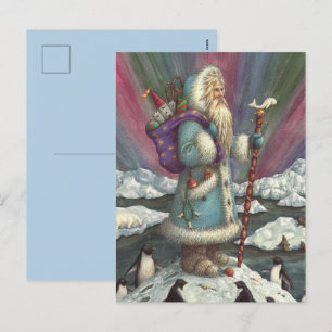 BLUE BELSNICKLE, NORTHERN LIGHTS & PENGUINS HOLIDAY POSTCARD